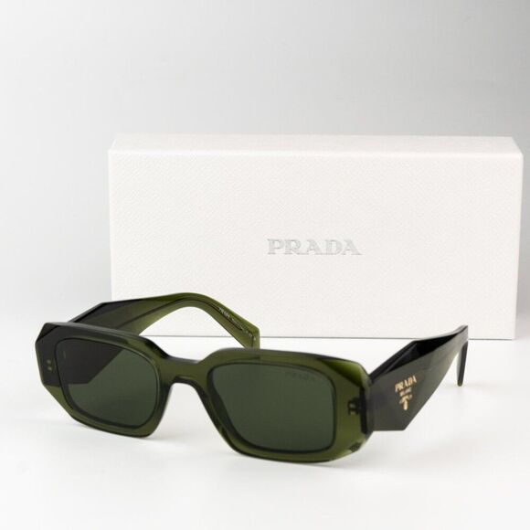 NEW Prada PR17WS 19Z1I0 Transparent Bottle Green Rectangle Unisex Sunglasses - Picture 1 of 13